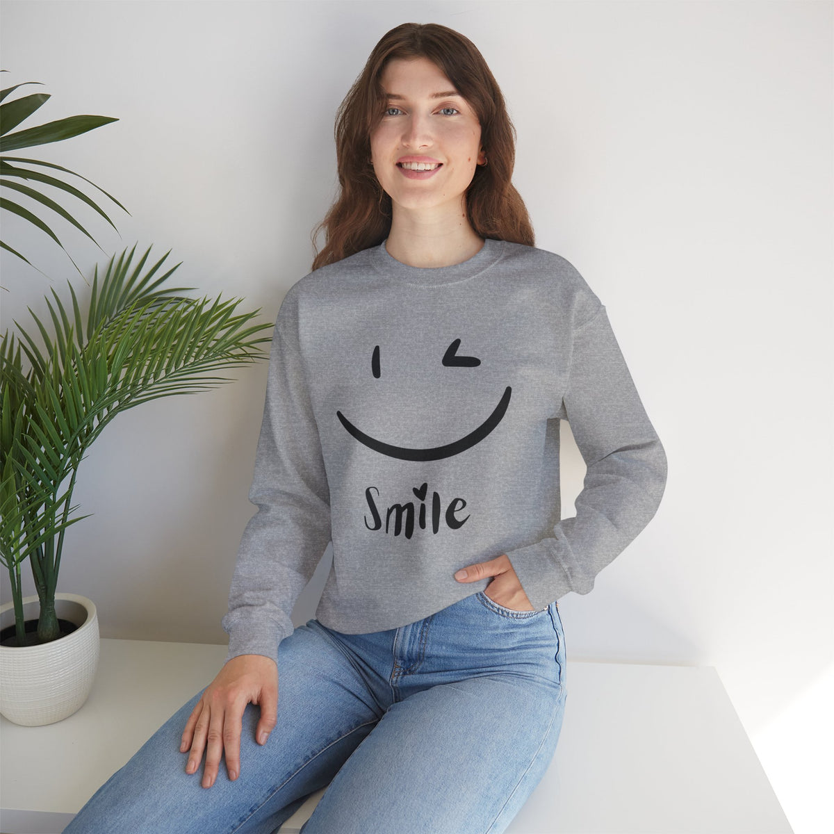 Smile Winking Sweatshirt — Cute Minimal Graphic Crewneck