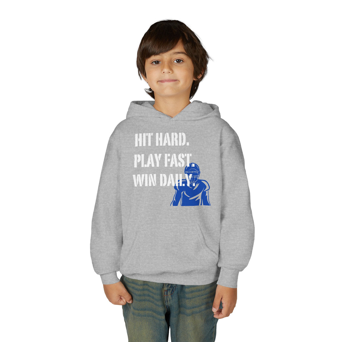 Youth Hoodie - "Hit Hard. Play Fast. Win Daily." Football Pullover