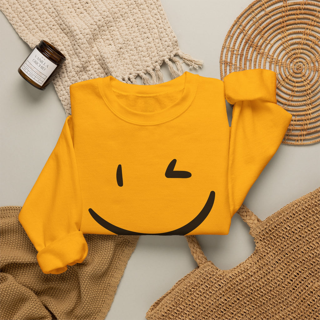 Smile Winking Sweatshirt — Cute Minimal Graphic Crewneck