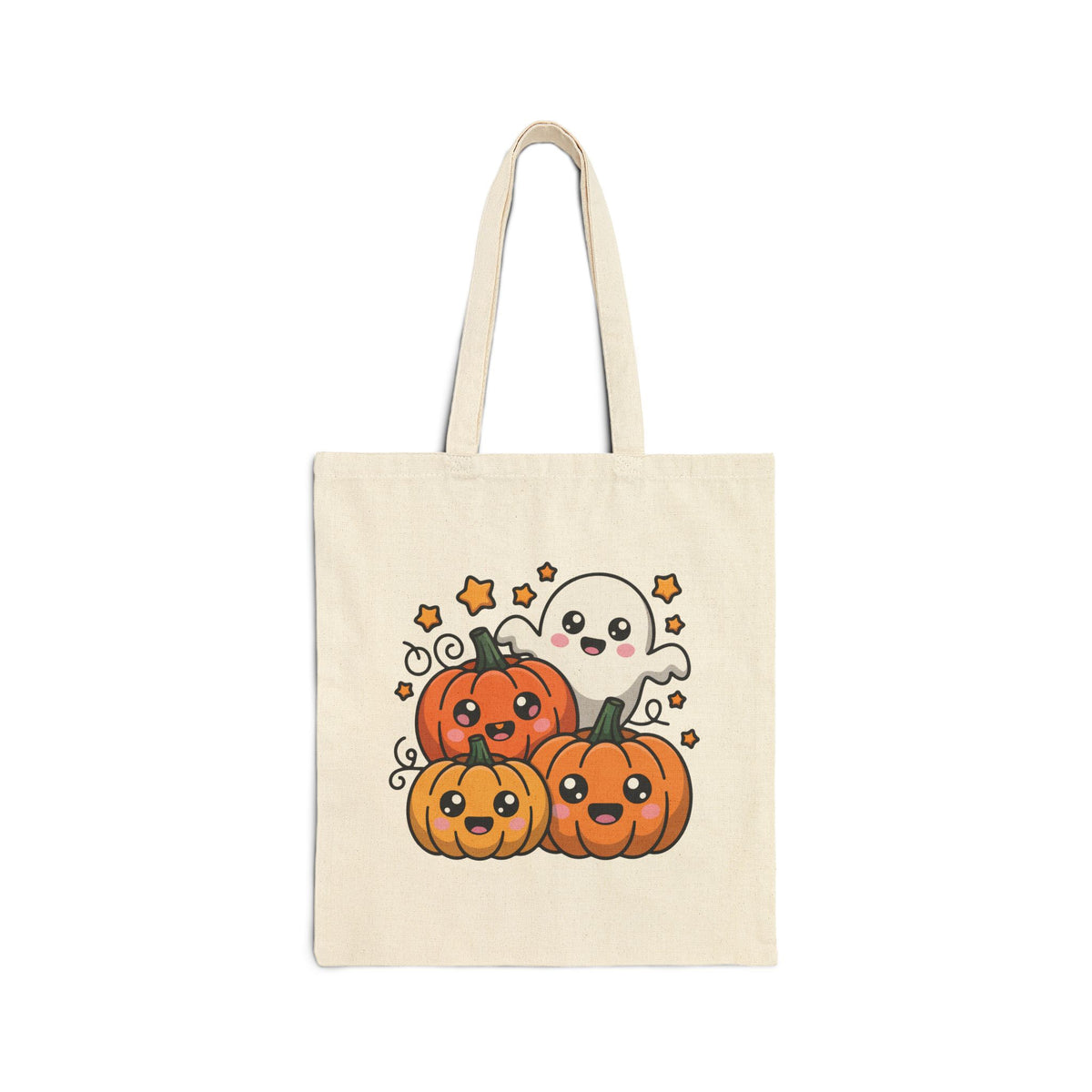 Halloween Pumpkin Ghost Tote Bag — Cute Spooky Cotton Canvas Grocery Tote