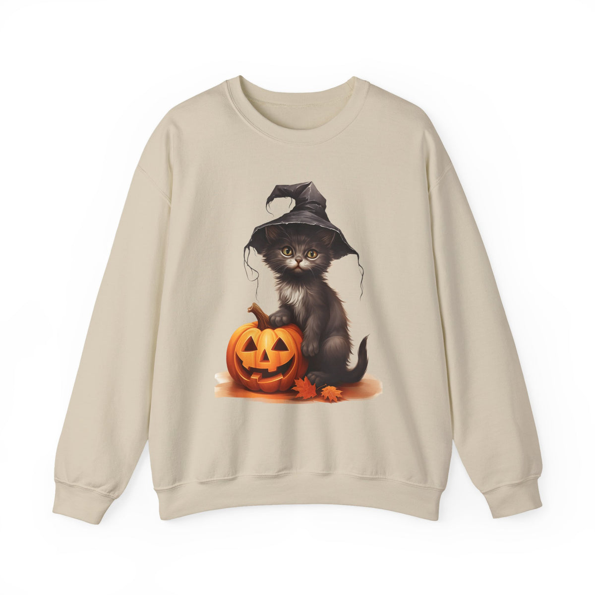 Halloween Witch Cat Sweatshirt — Cute Black Kitten with Jack-O'-Lantern