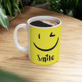Yellow Smile Ceramic Mug — Happy Face Coffee Cup