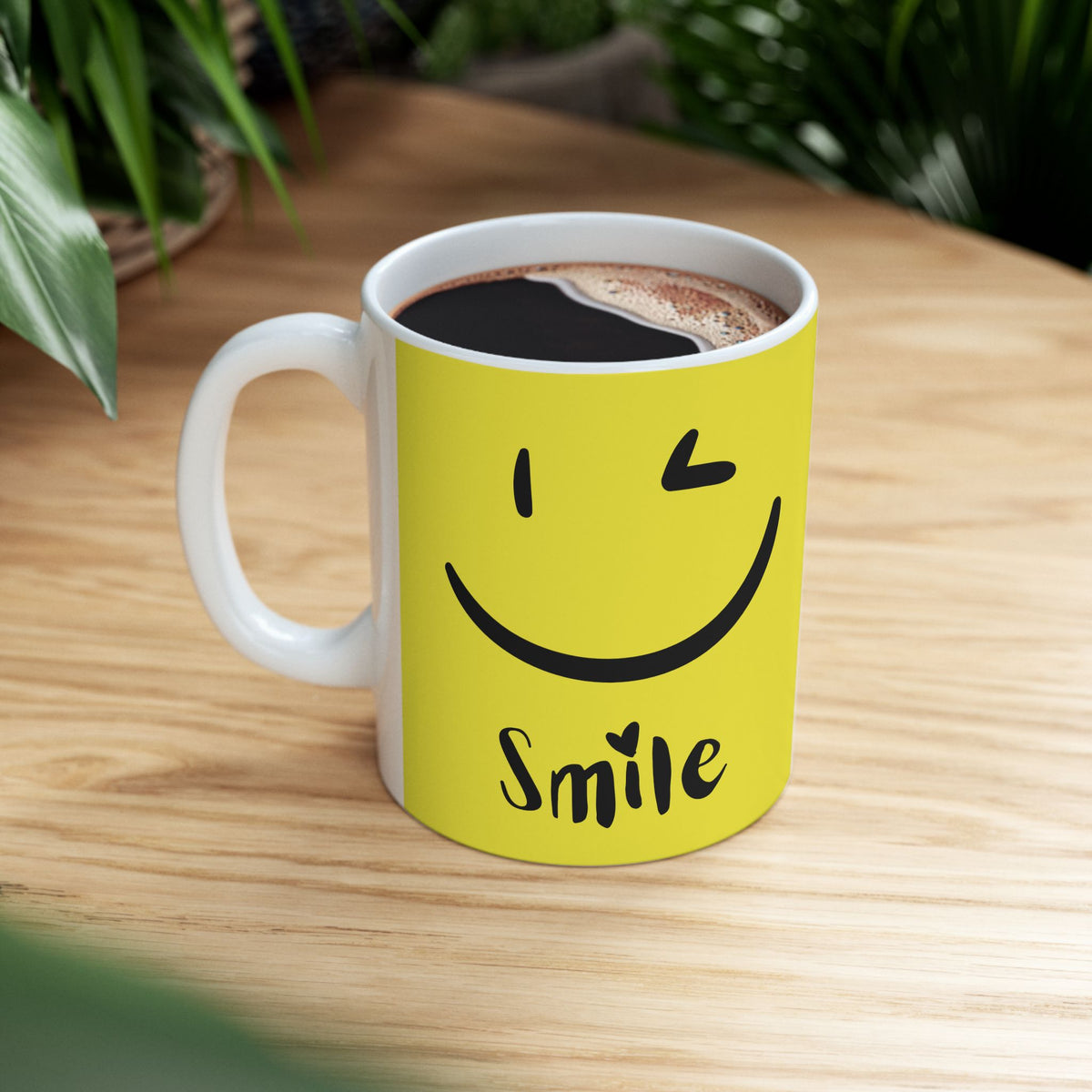 Yellow Smile Ceramic Mug — Happy Face Coffee Cup