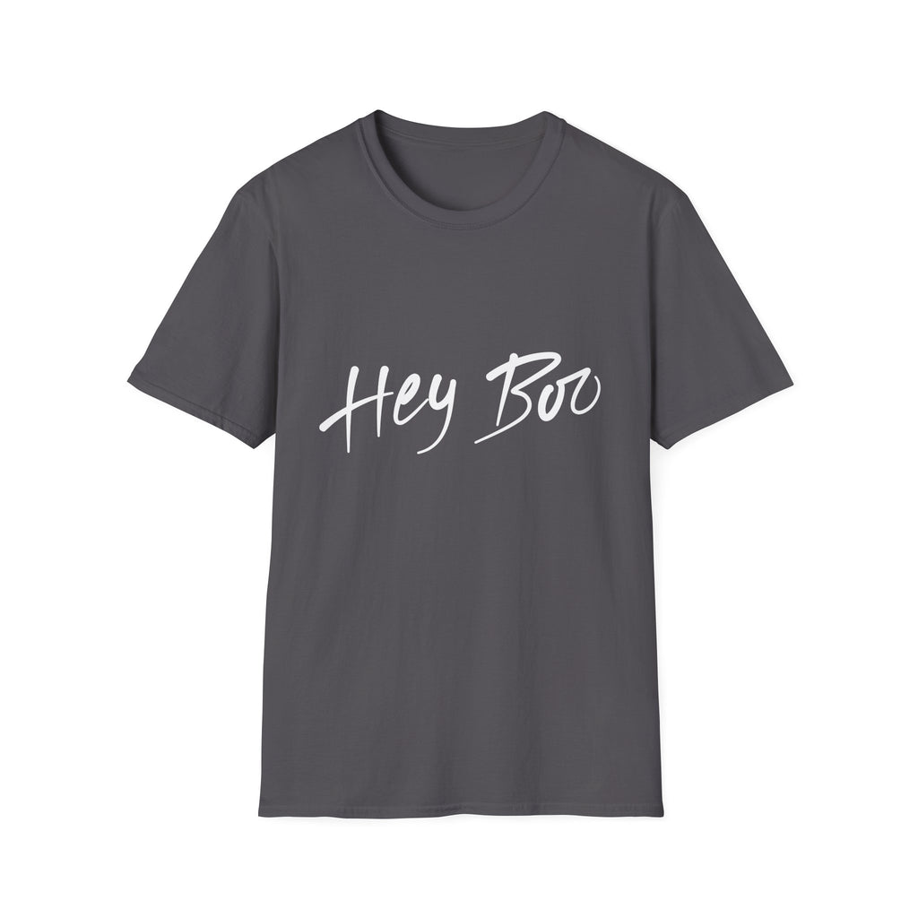 Hey Boo T-Shirt — Casual Script Graphic Tee for Couples & Friends