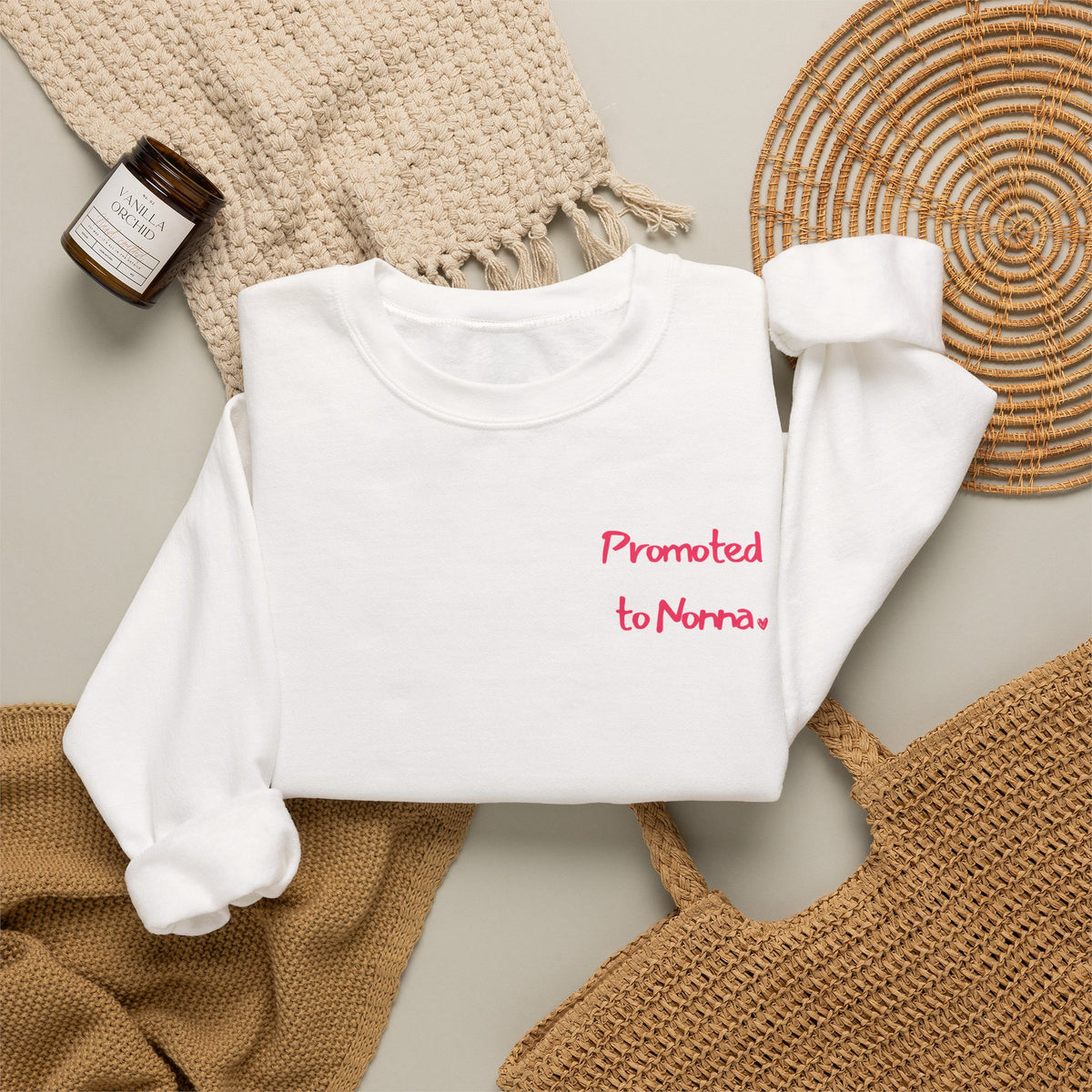 Crewneck Sweatshirt — Minimal "Promoted to Mom" Embroidered Design