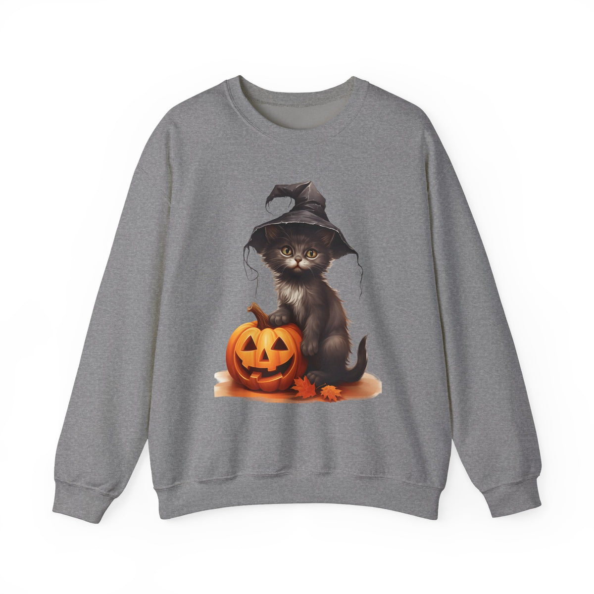 Halloween Witch Cat Sweatshirt — Cute Black Kitten with Jack-O'-Lantern