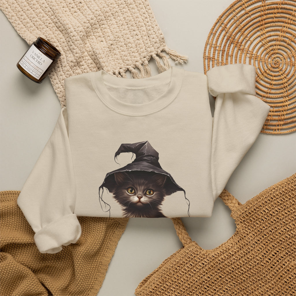 Halloween Witch Cat Sweatshirt — Cute Black Kitten with Jack-O'-Lantern