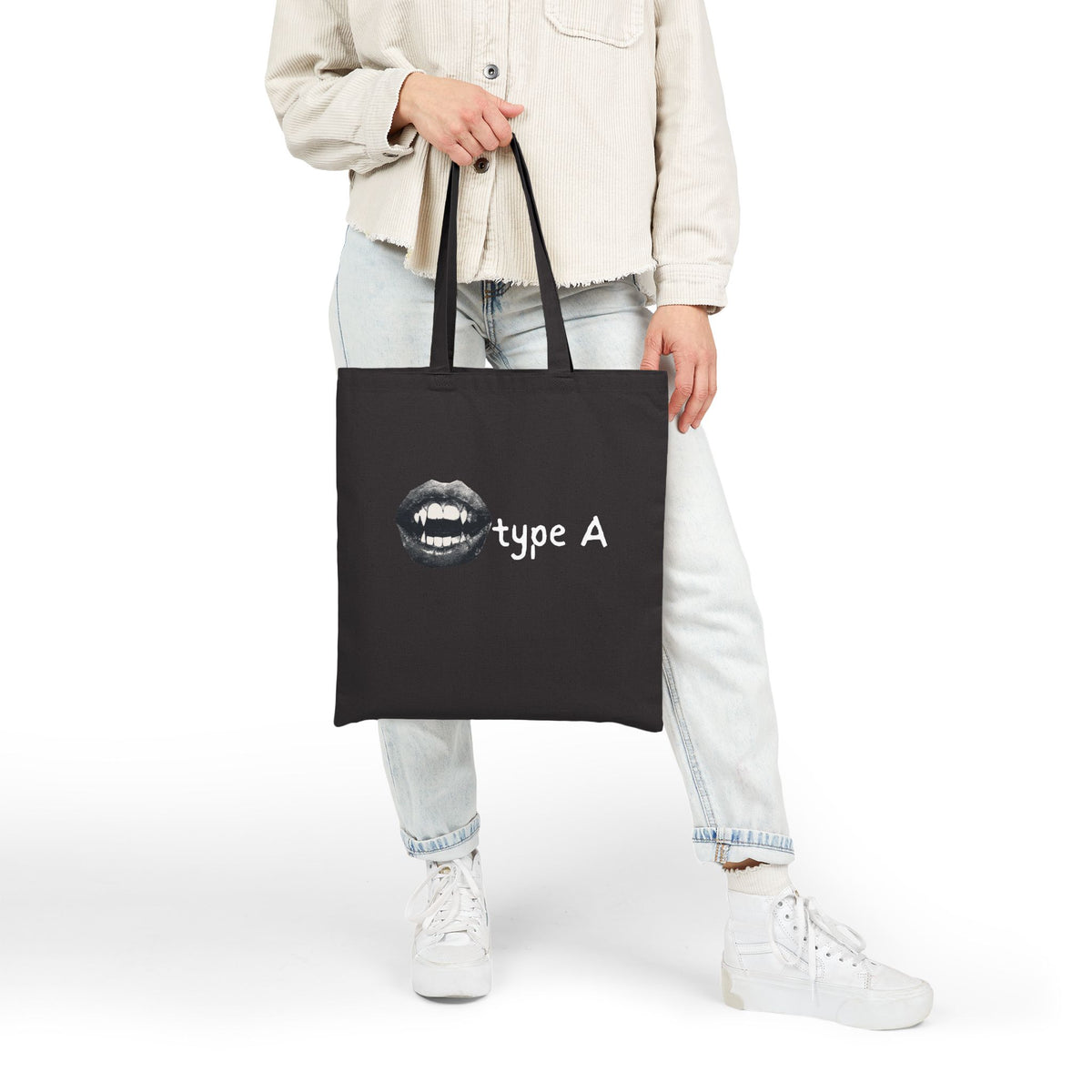 Type A Graphic Tote Bag — Bold Lips Design Cotton Canvas Tote
