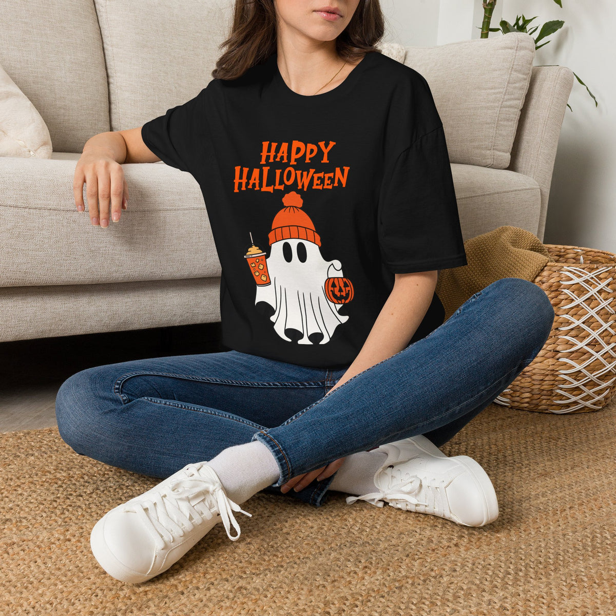 Happy Halloween Ghost T-Shirt — Cute Pumpkin Candy Coffeebean Costume Tee