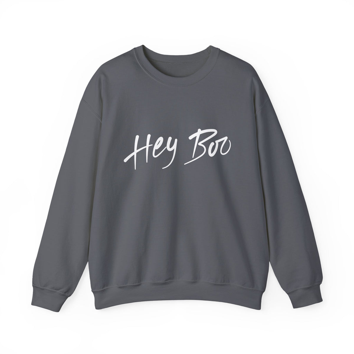 Hey Boo Crewneck Sweatshirt — Casual Script Graphic Pullover