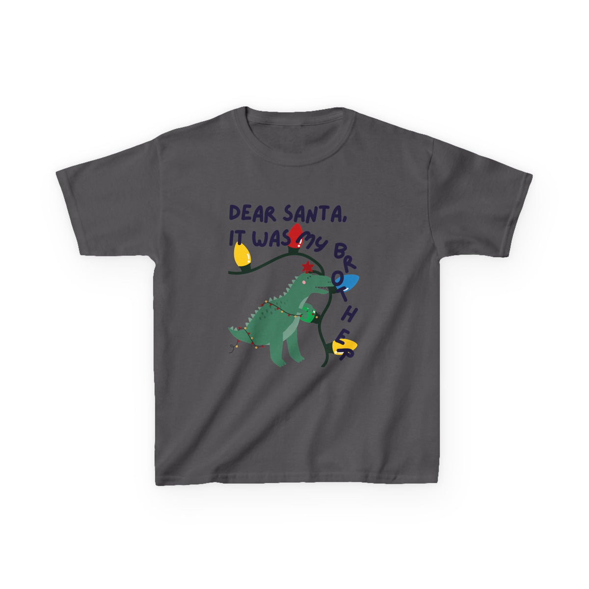 Kids Tee — Dear Santa, It Was My Brother Funny Dino Christmas Shirt