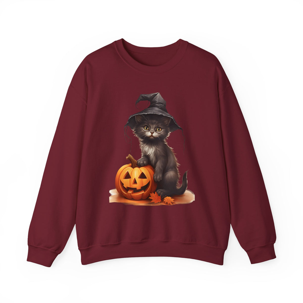 Halloween Witch Cat Sweatshirt — Cute Black Kitten with Jack-O'-Lantern