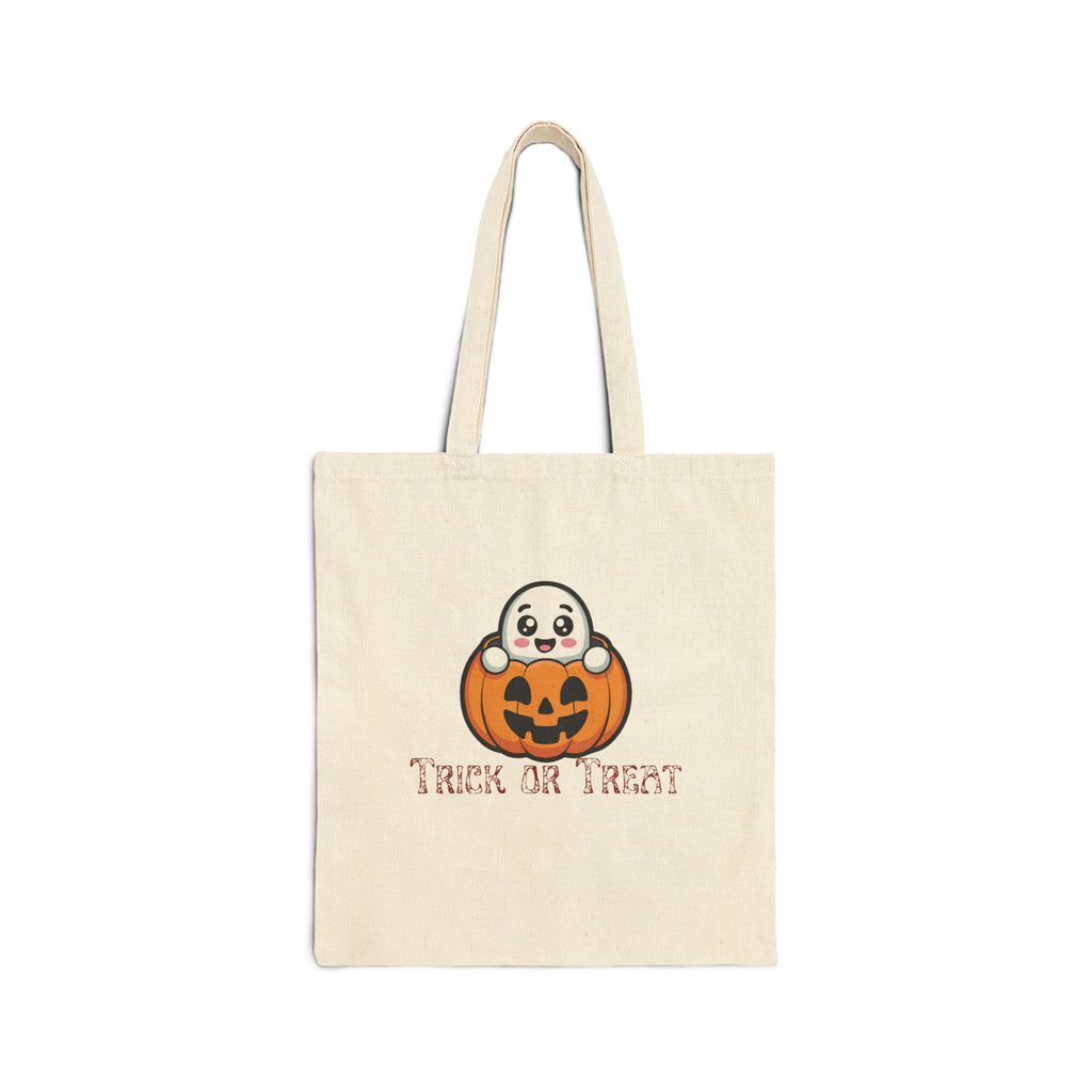 Halloween Trick or Treat Tote Bag — Cute Ghost in Pumpkin Canvas Tote