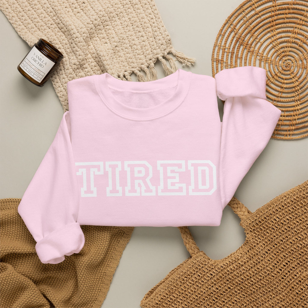 Tired Crewneck Sweatshirt — Cozy Graphic Pullover