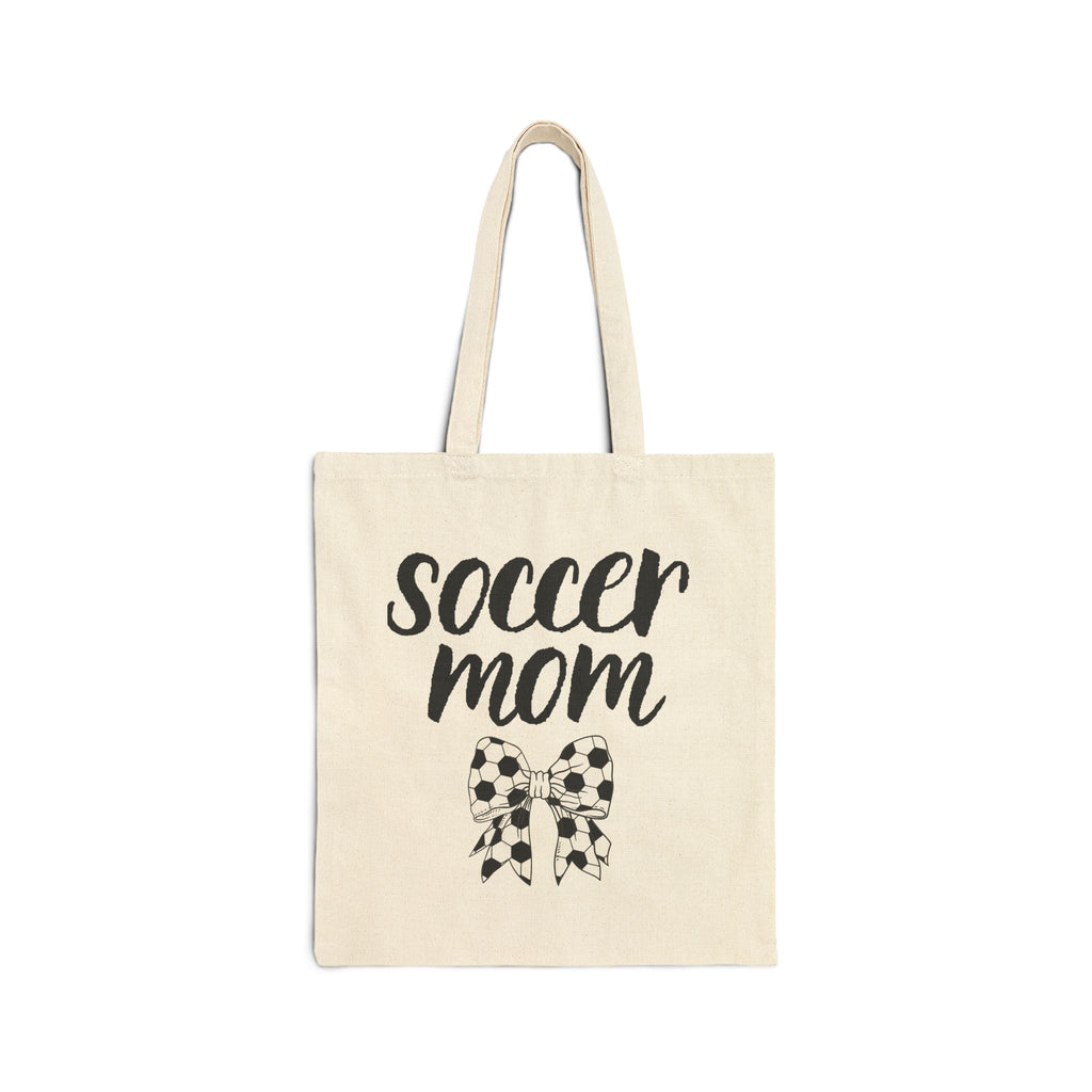 Soccer Mom Canvas Tote Bag — Soccer Ball Bow, Game Day Mom Gift