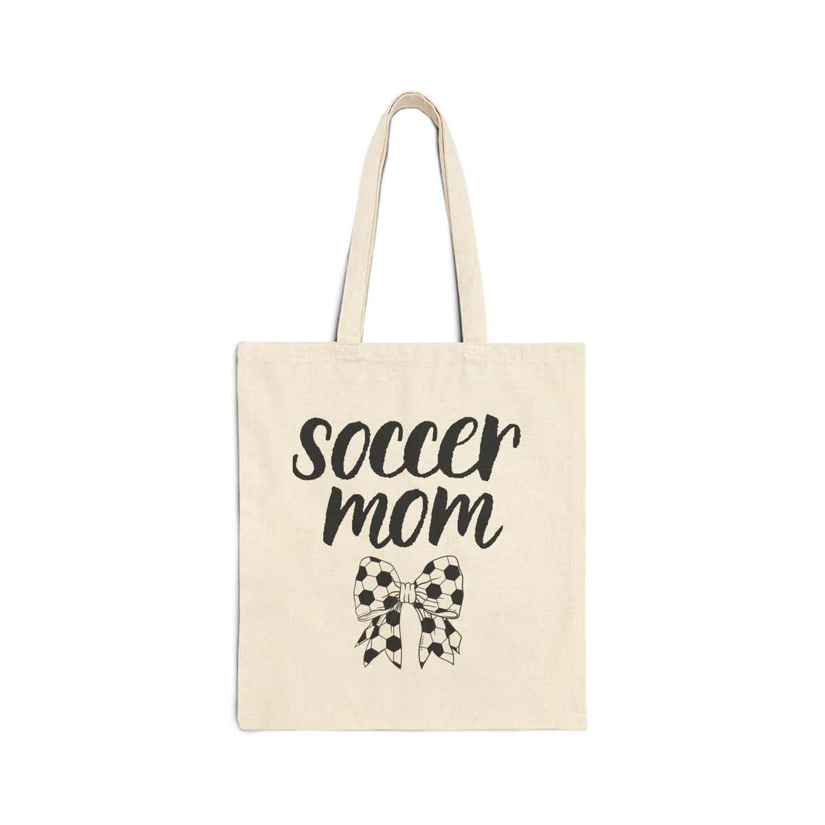Soccer Mom Canvas Tote Bag — Soccer Ball Bow, Game Day Mom Gift