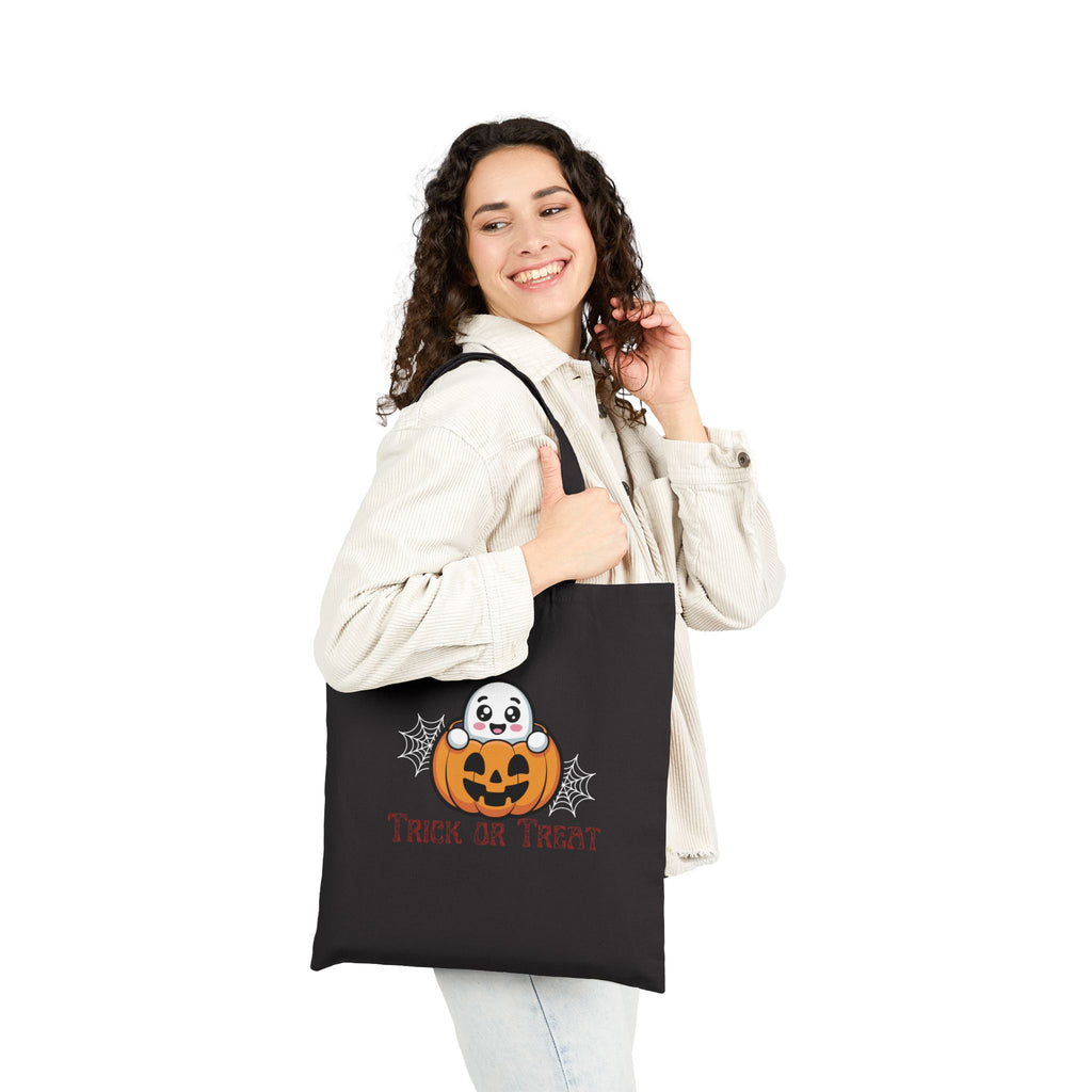 Halloween Trick or Treat Tote Bag — Cute Ghost in Pumpkin Canvas Tote