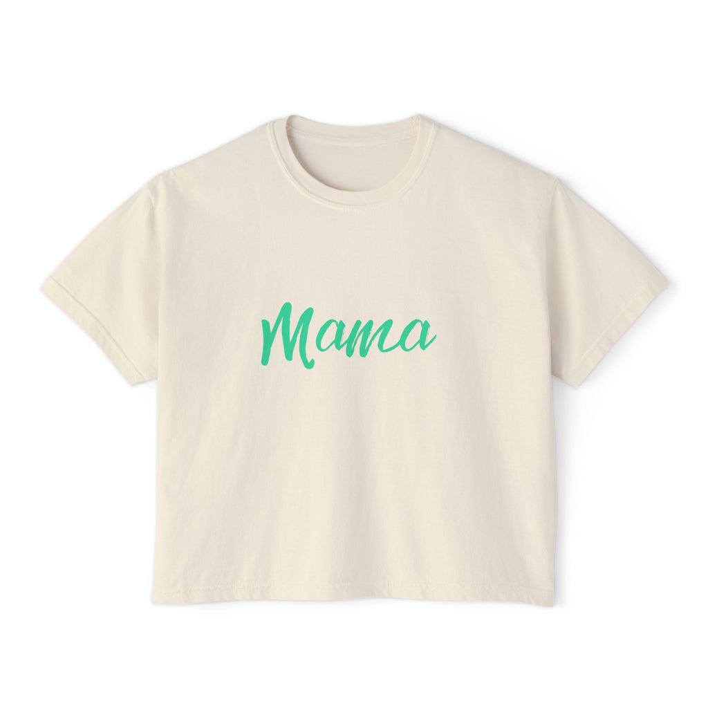 Mama Boxy Tee — Casual Women's Cropped Mom Shirt (Mint Script)