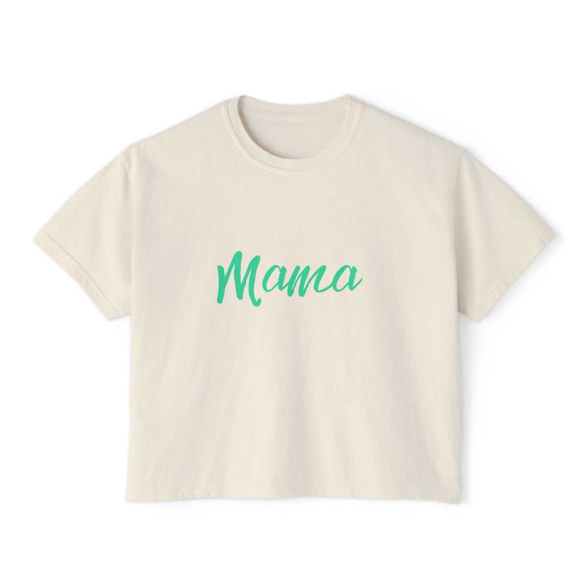 Mama Boxy Tee — Casual Women's Cropped Mom Shirt (Mint Script)