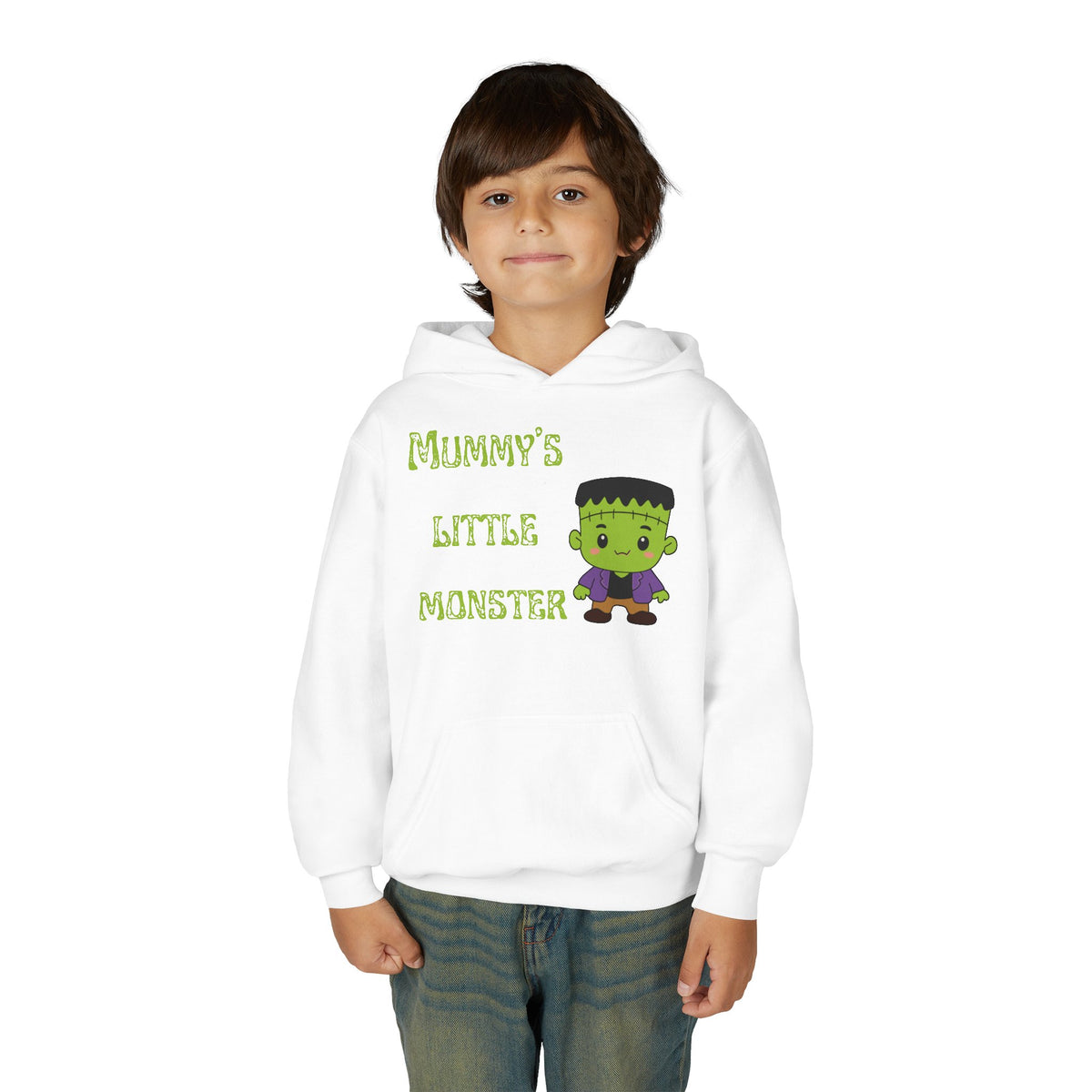 Kids Halloween Hoodie - "Mummy's Little Monster" Cute Frankenstein Sweatshirt