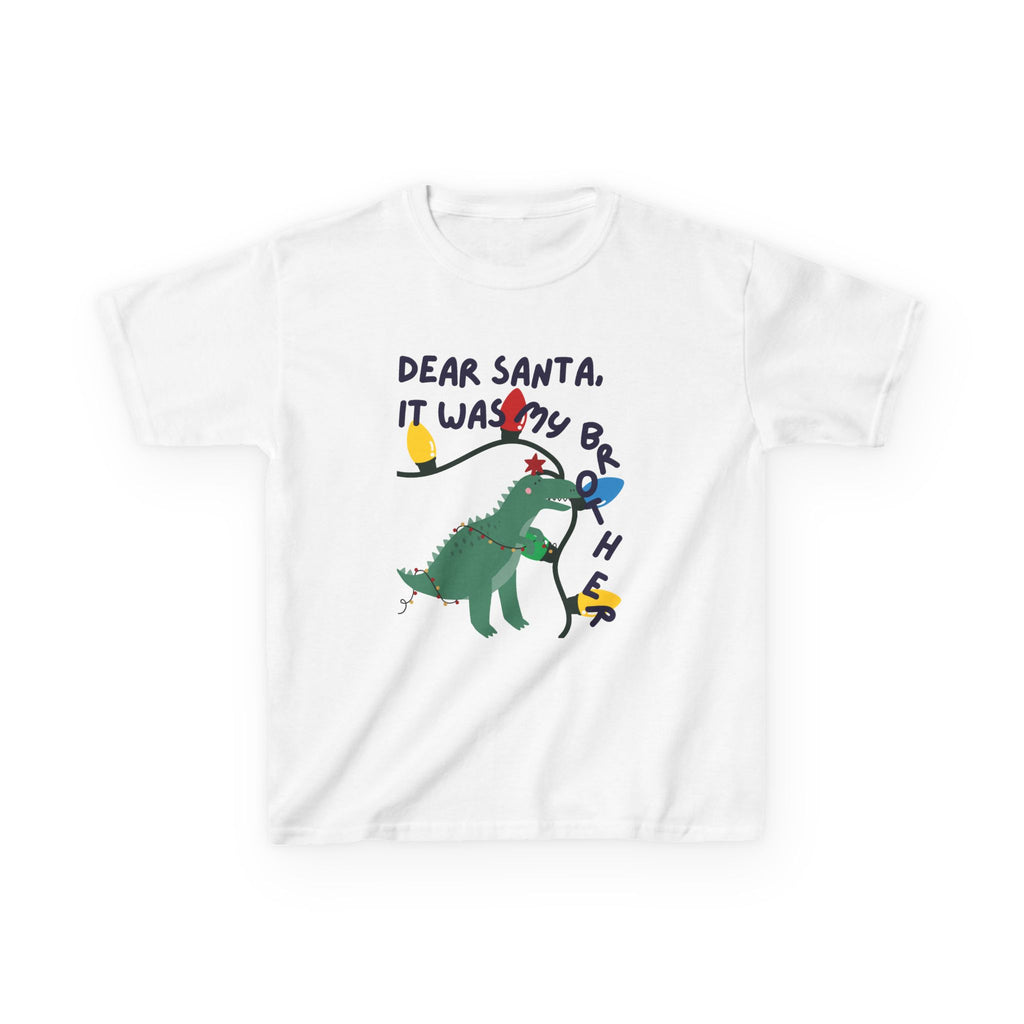 Kids Tee — Dear Santa, It Was My Brother Funny Dino Christmas Shirt