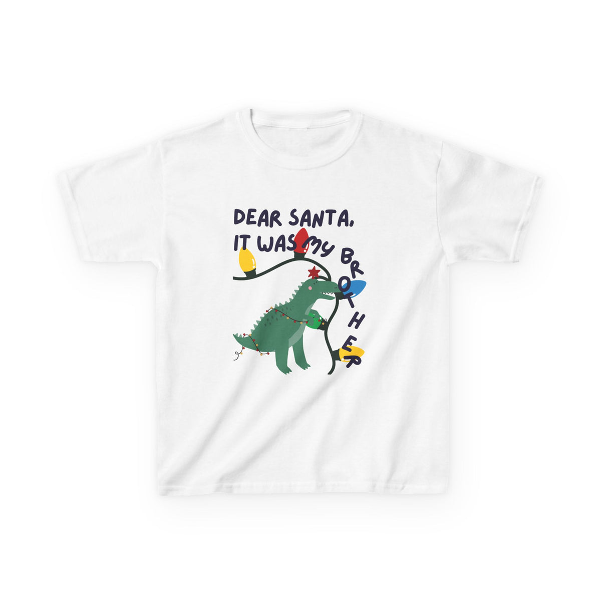 Kids Tee — Dear Santa, It Was My Brother Funny Dino Christmas Shirt