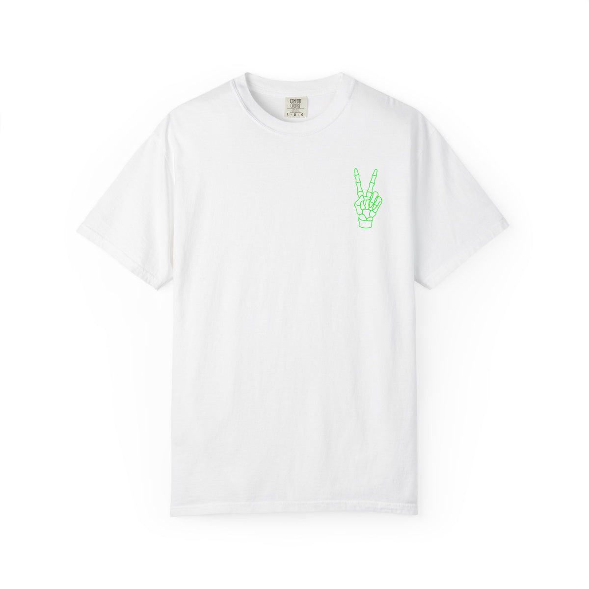 Skeleton Neon Peace Sign T-Shirt — Small Green Skeleton Peace Graphic