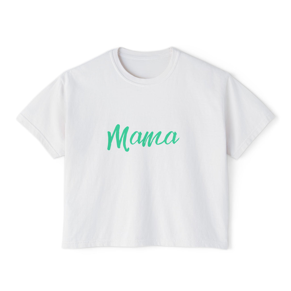 Mama Boxy Tee — Casual Women's Cropped Mom Shirt (Mint Script)
