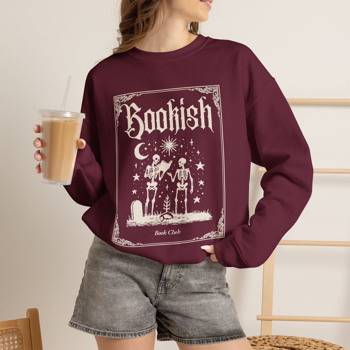Bookish Bookclub Sweatshirt — Gothic Skeleton Reading Graphic