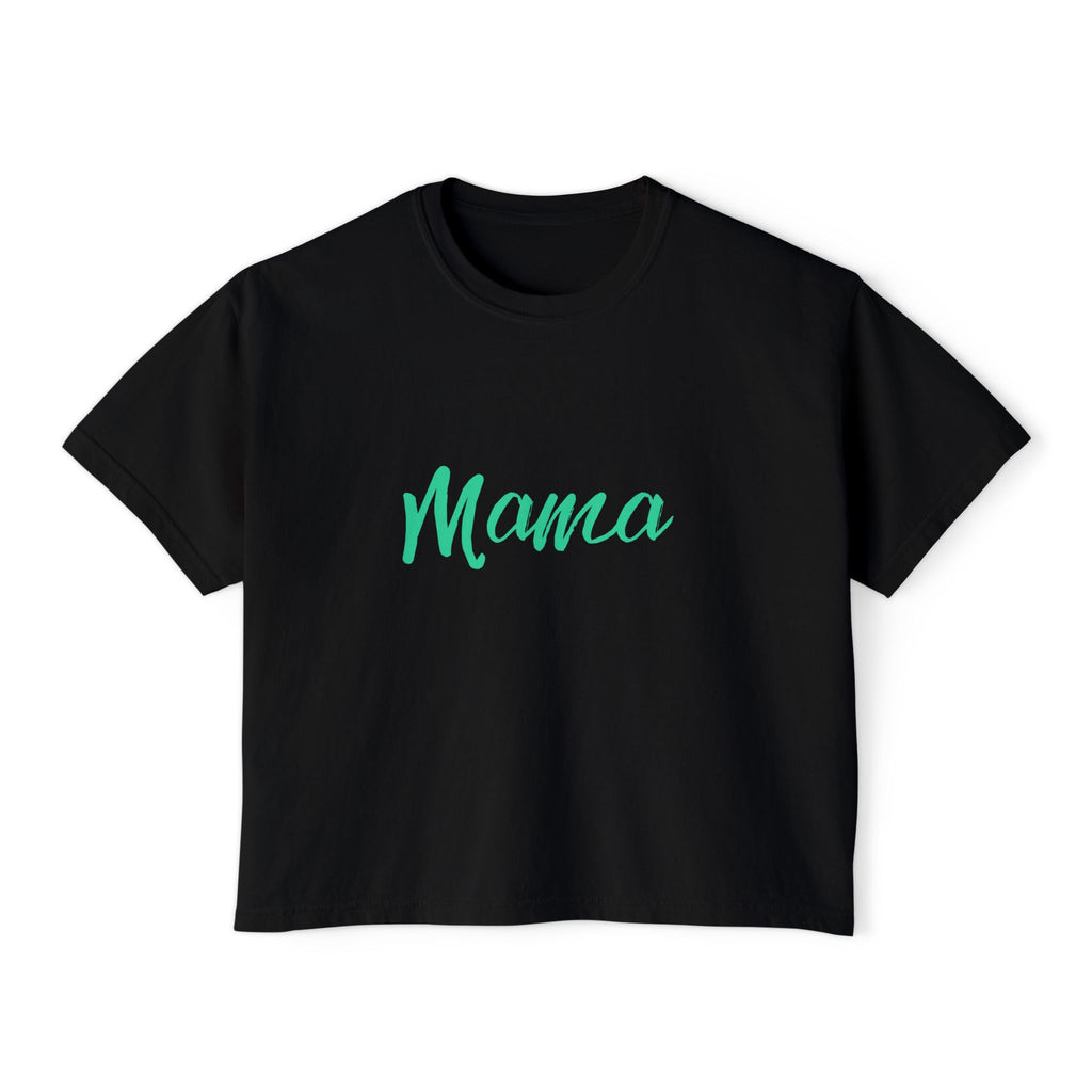 Mama Boxy Tee — Casual Women's Cropped Mom Shirt (Mint Script)