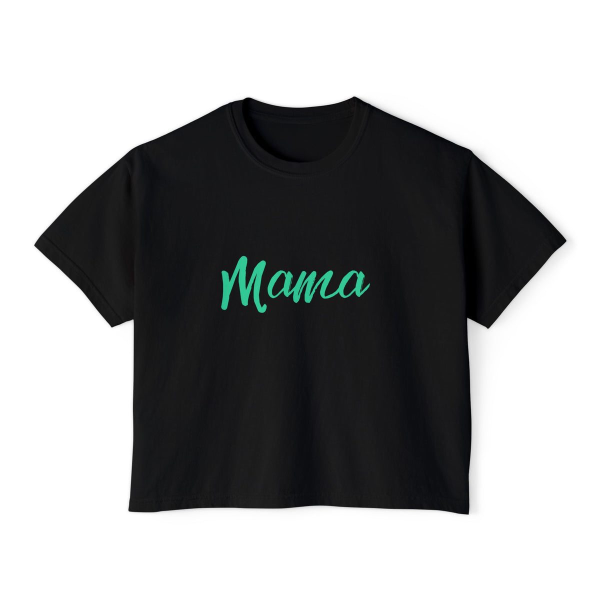 Mama Boxy Tee — Casual Women's Cropped Mom Shirt (Mint Script)
