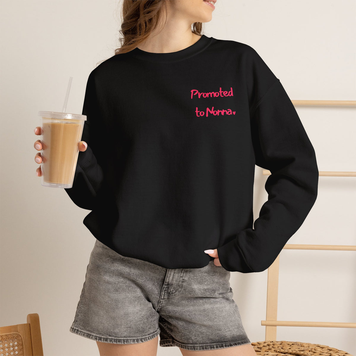 Crewneck Sweatshirt — Minimal "Promoted to Mom" Embroidered Design