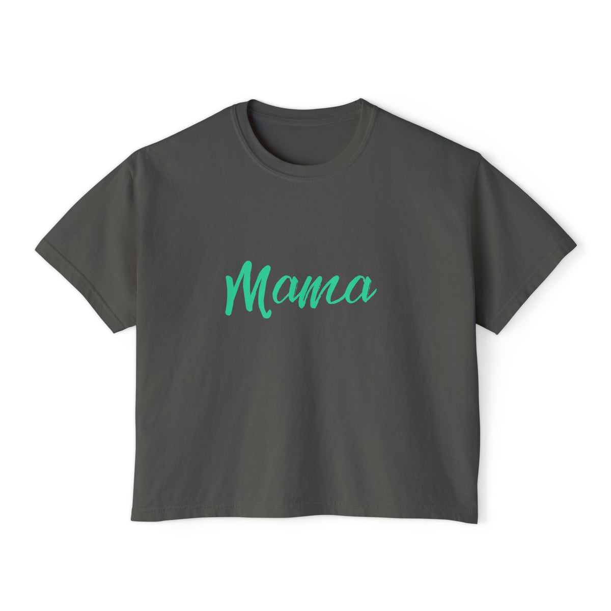 Mama Boxy Tee — Casual Women's Cropped Mom Shirt (Mint Script)