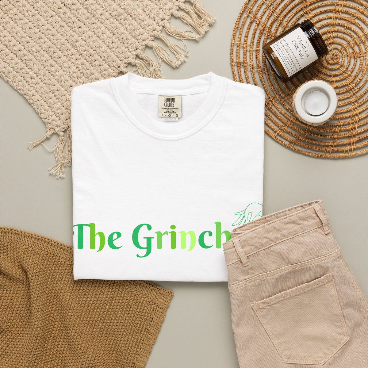 Funny Holiday T-Shirt — "THE GRINCH" with Colorful Christmas Lights