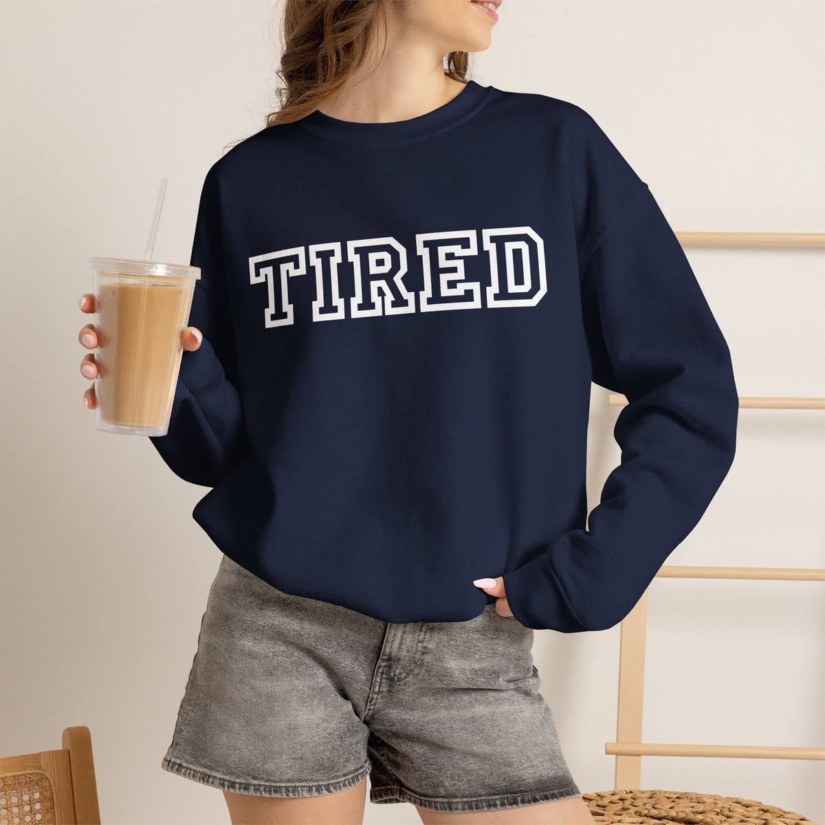 Tired Crewneck Sweatshirt — Cozy Graphic Pullover