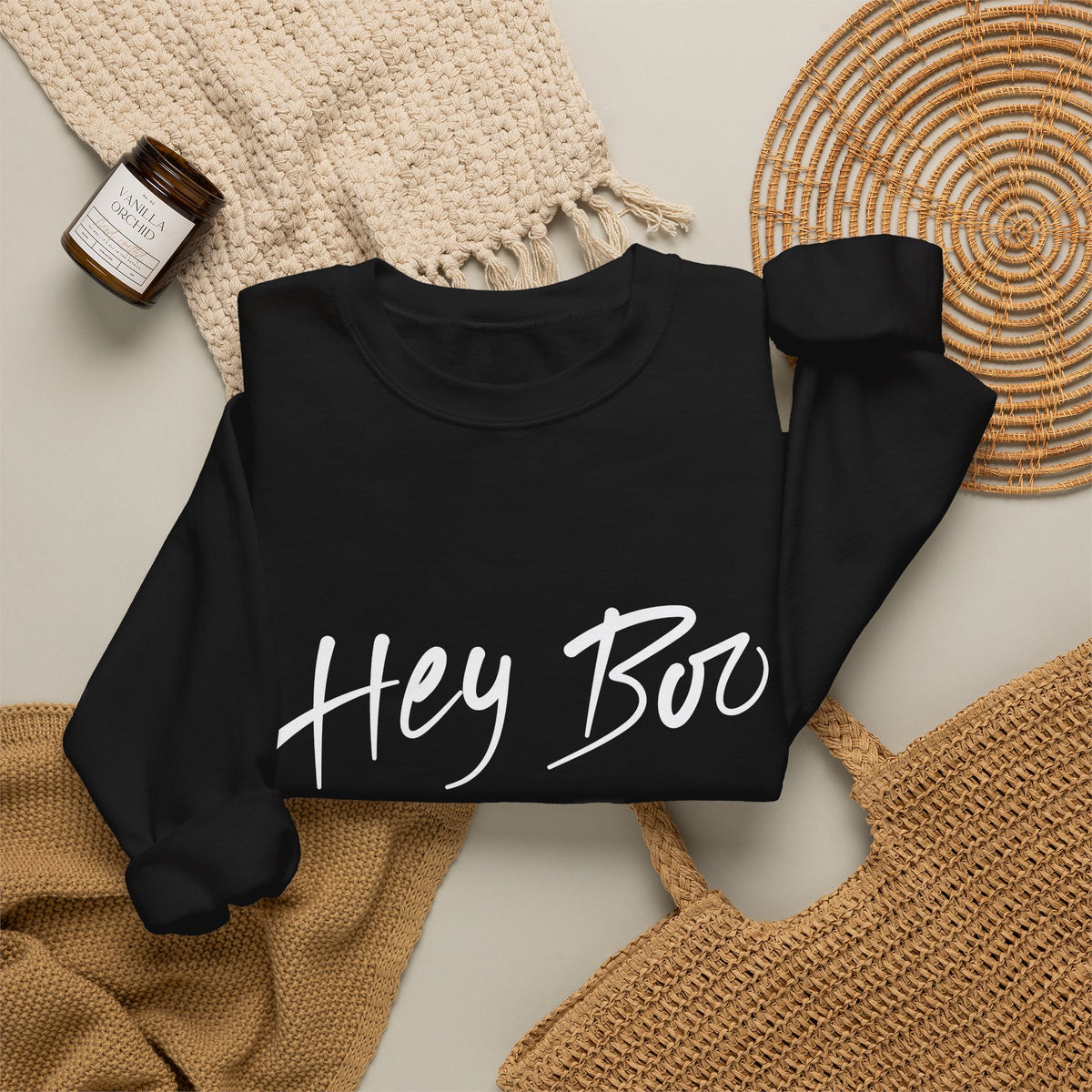 Hey Boo Crewneck Sweatshirt — Casual Script Graphic Pullover